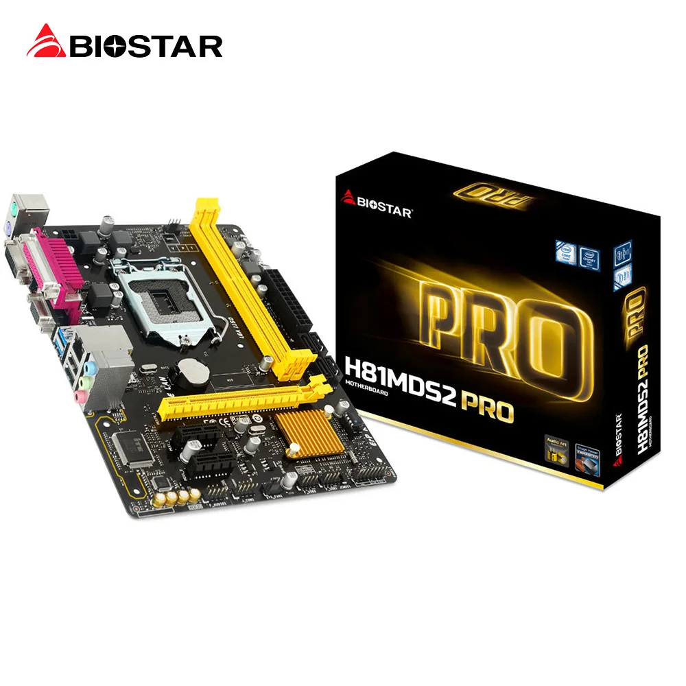 

BIOSTAR Motherboard H81MDS2 PRO 1150 Pin H81 Desktop Computer Motherboard Support G3260 I3-4170 DDR3 PCI-E 3.0 Micro ATX board