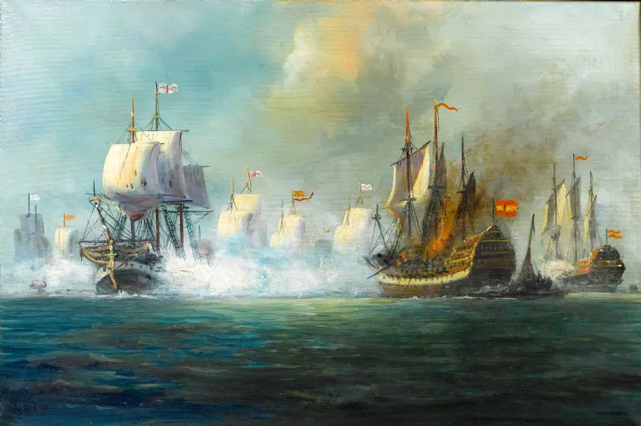 Dream-art oil painting seascape big sail boats The Battle of Trafalgar OCEAN 36