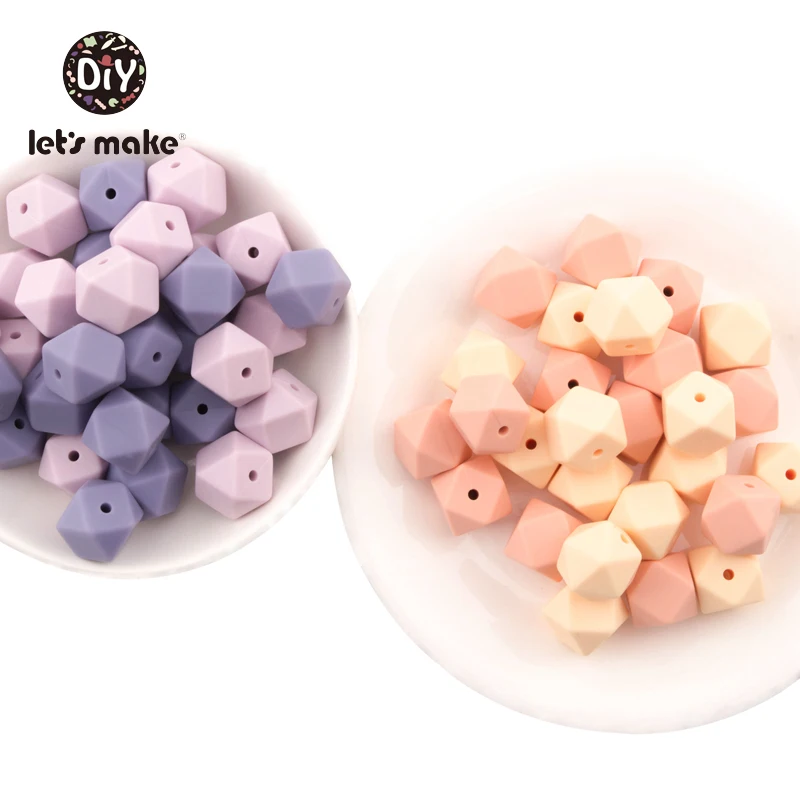 Let's Make Silicone Beads Hexagon Beads 14mm 10pc Food Grade Silicone Teether DIY Pacifier Clips Beads Necklace Baby Teether