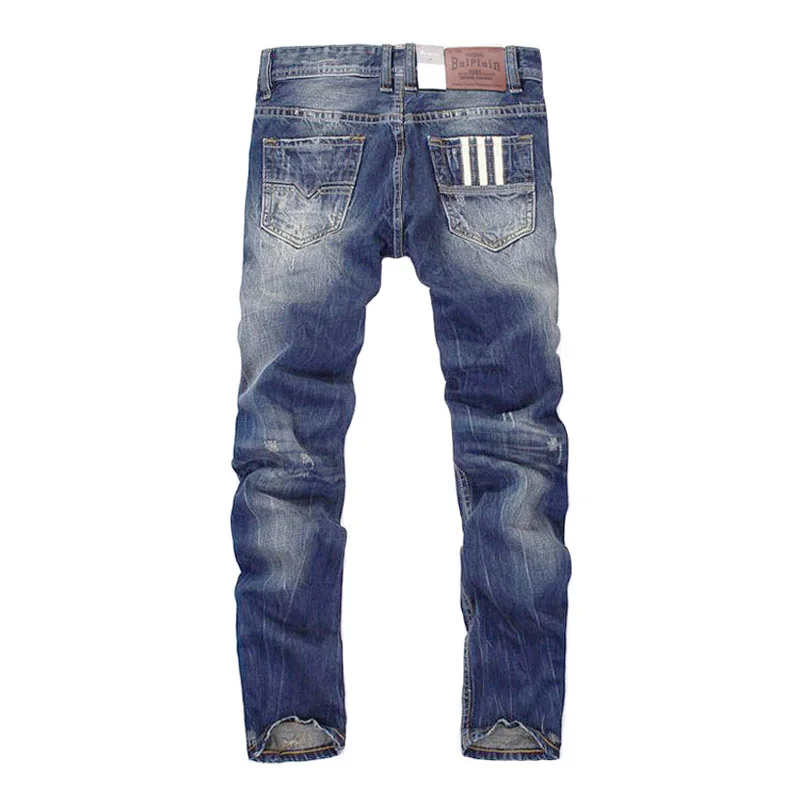 Italian Style Fashion Men's Jeans Dark Blue Straight Fit High Quality Ripped Jeans Denim Buttons Pants Brand Classical Jeans Men
