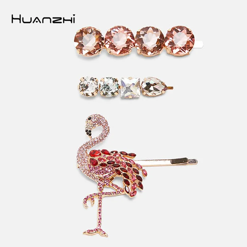 

HZ 2019 New Unique Fashion Flamingo Rhinestone Bling Pink Hair Clip Hair Grip Barrettes Hairpin Hair Accessories for Women