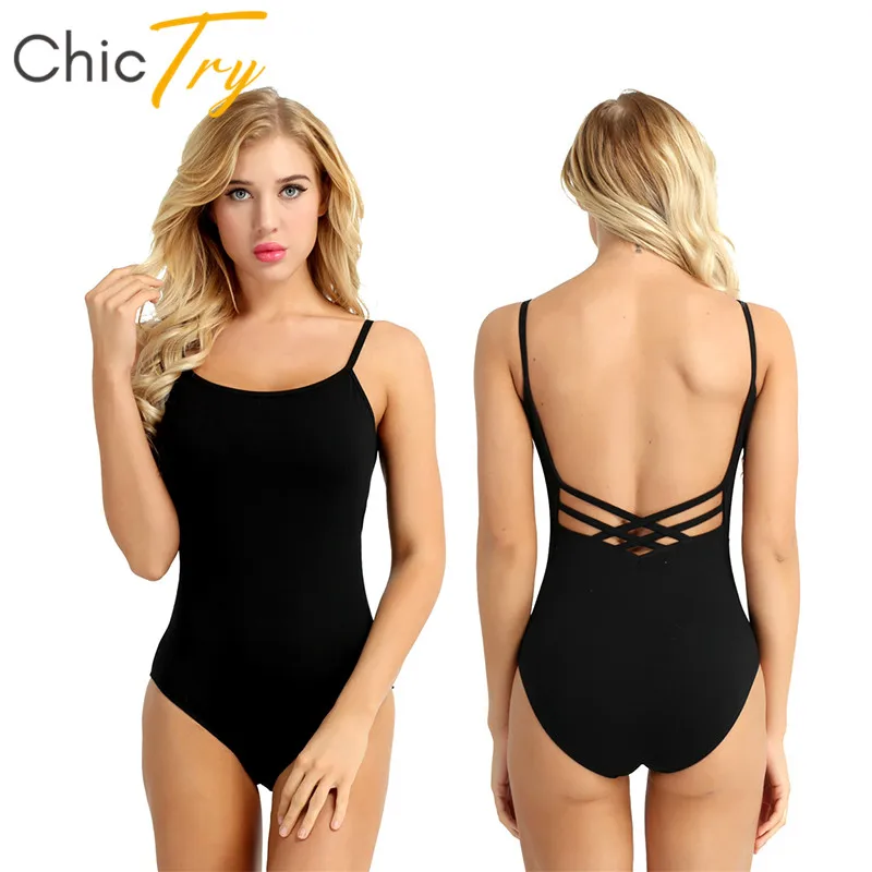 

ChicTry Women Built-in Bra Professional Ballet Leotards Adult Spaghetti Straps Gymnastics Leotard Bodysuit Practice Dance Wear