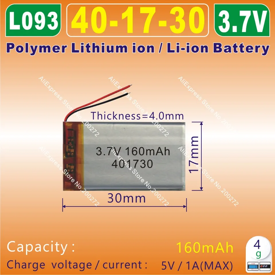 10pcs [L093] 3 7 V 160mAH [401730] PLIB (полимерный литий-ионный/литий-ионный аккумулятор) для
