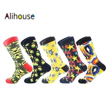 

Alihouse Men socks Happy Socks 5Pairs/Lot Colorful Funny Pattern Fashion Casual Dress Autumn Winter Cotton Skateboard Socks Men