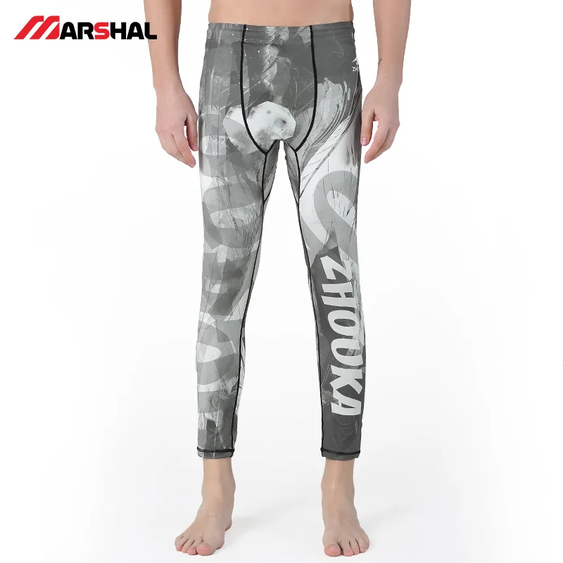 

Marshal Fitness Men Running Tights High Elastic Compression Sports Leggings Quick Dry Ankle Length Pants Gym Socks Plus Sizes
