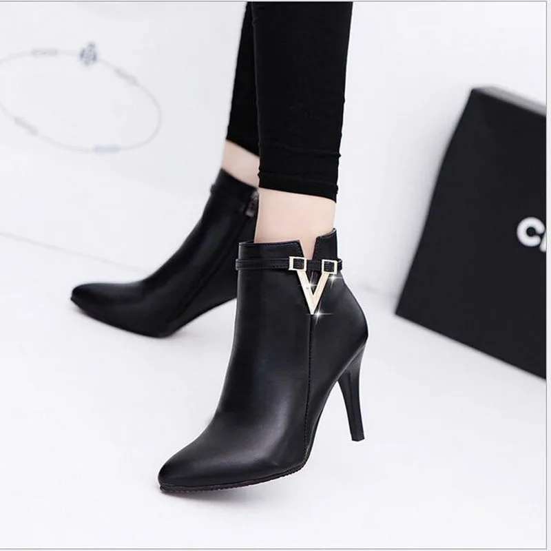 

DAFENP Women High Heels Ankle Boots Women Shoes Woman Zip Fall Autumn Winter Pointed Toe High Heels Lady Shoes zapatos de mujer