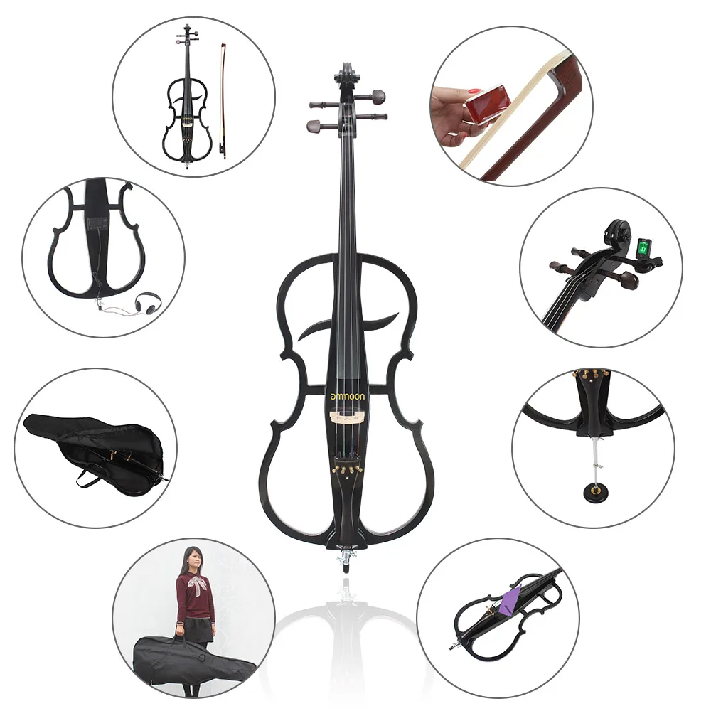 Ammoon 4/4 Электрический Виолончель из цельного дерева Violoncello Ebony фитинги в стиле 1 с тюнером наушники Gig Bag