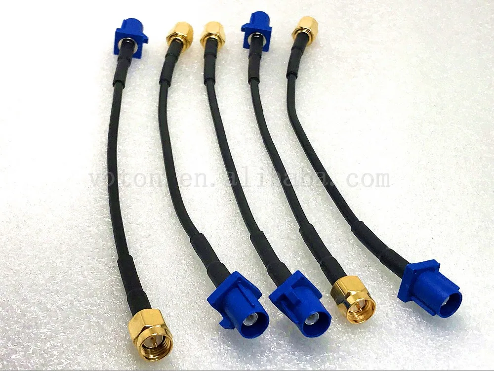 Fakra C to sma male crimp connector for RG174 cable length 14cm (2)