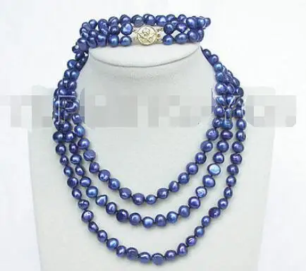 

Shipping >> new hot set 49" 9mm baroque sapphire-blue pearls necklace bracelet E1412