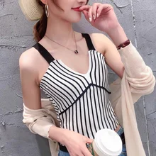 Летний дикий классический полосатый шить большой v-образным вырезом вязанный шерстяной жилет ремень дна