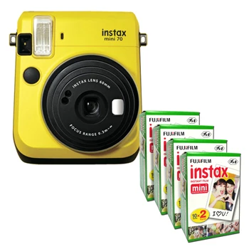 Fujifilm Instax Mini 70 мгновенная пленка камера 6 цветов со стильным плечевым ремнем+ Fuji 80 мгновенная пленка фото картинка - Цвет: Yellow