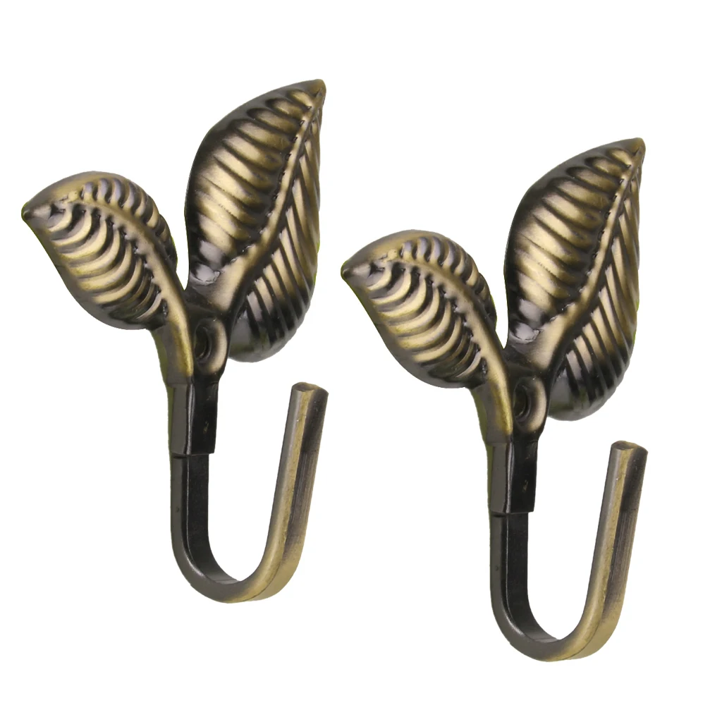 2x Alloy Leaf Curtain Holdback Wall Tie Backs Hooks Hanger Holder