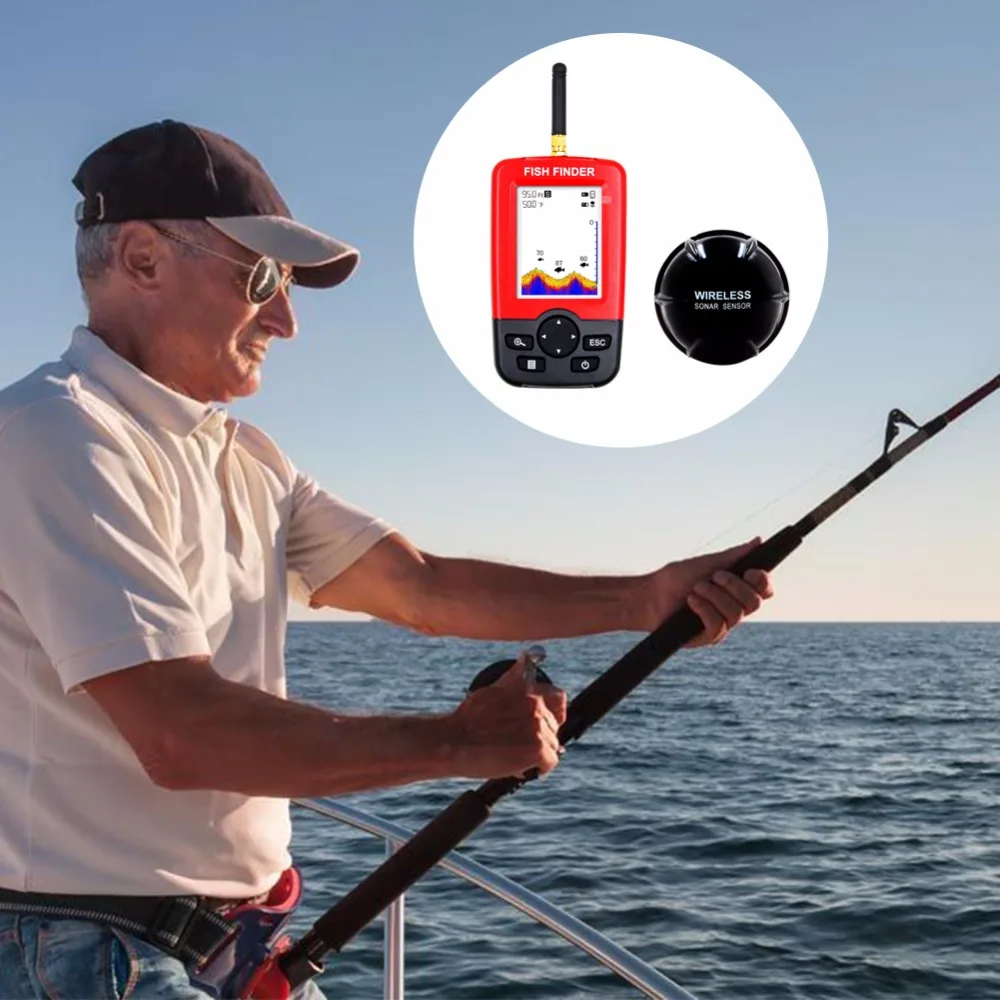 1 قطعة المحمولة عمق الأسماك مكتشف مع 100 متر اللاسلكية الاستشعار سونار السونار Fishfinder البحر ل بحيرة البحر الصيد