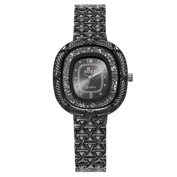 Новые роскошные женские часы со стразами женское из нержавеющей стали часы женские часы модные женские часы reloj mujer relogio feminino - Цвет: Черный