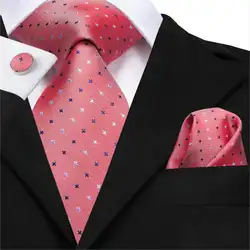 SN-3118 Hi-Tie 8,5 см 100% Шелковый мужской галстук коралловый розовый горошек Галстуки для мужчин Классические Вечерние свадебные Hanky запонки