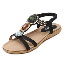 2017 summer new women sandals Bohemia beaded soft bottom leisure large size women’s shoes fashion flat sandals 35 36 39 40 41 42