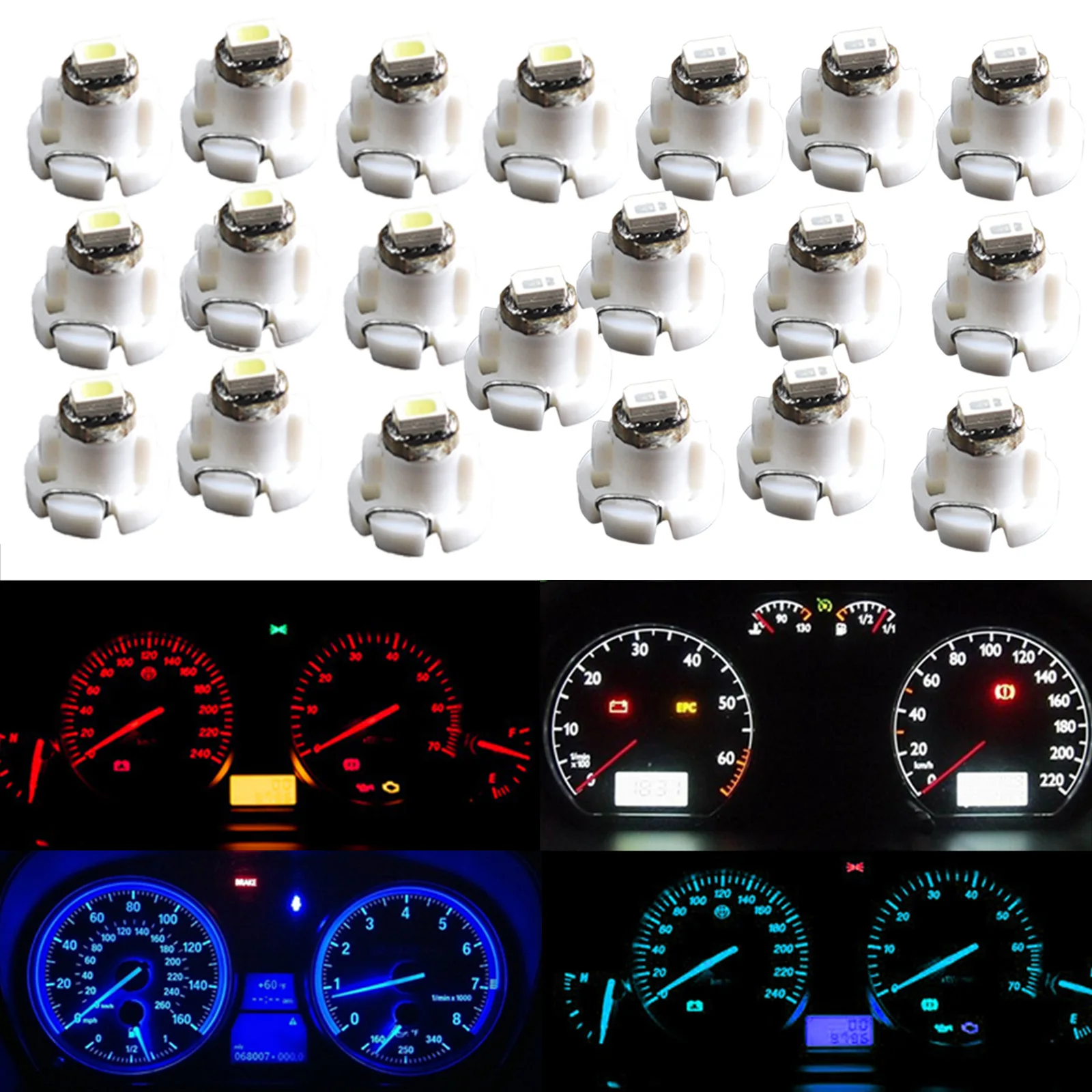 10PCS White T4.2 Neo Wedge 1 SMD LED Cluster Instrument Dash Climate Light Bulb