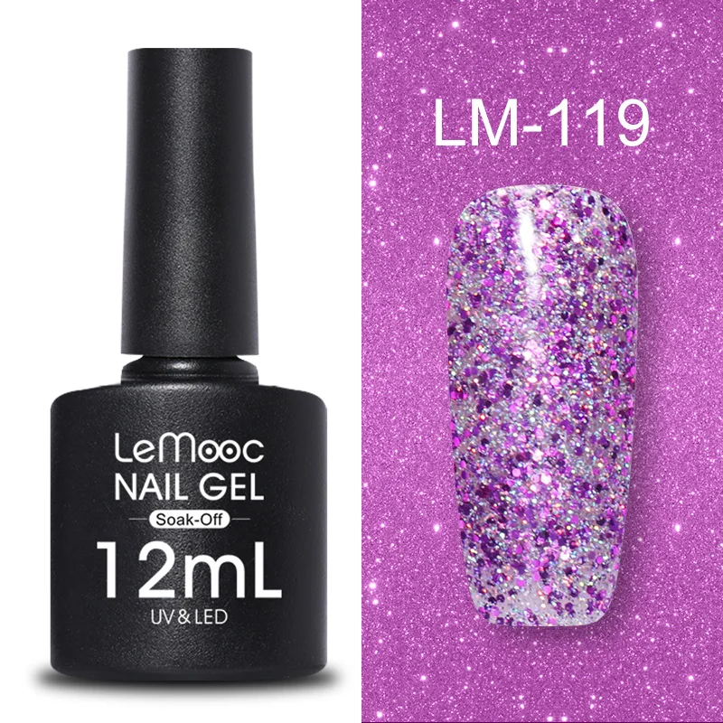 LM-119 LEMOOC, 12 мл, Цветной Гель-лак с блестками, долговечный, красный, серый, серия, впитывающий УФ-гель, лак для дизайна ногтей, гель - Цвет: LM-119