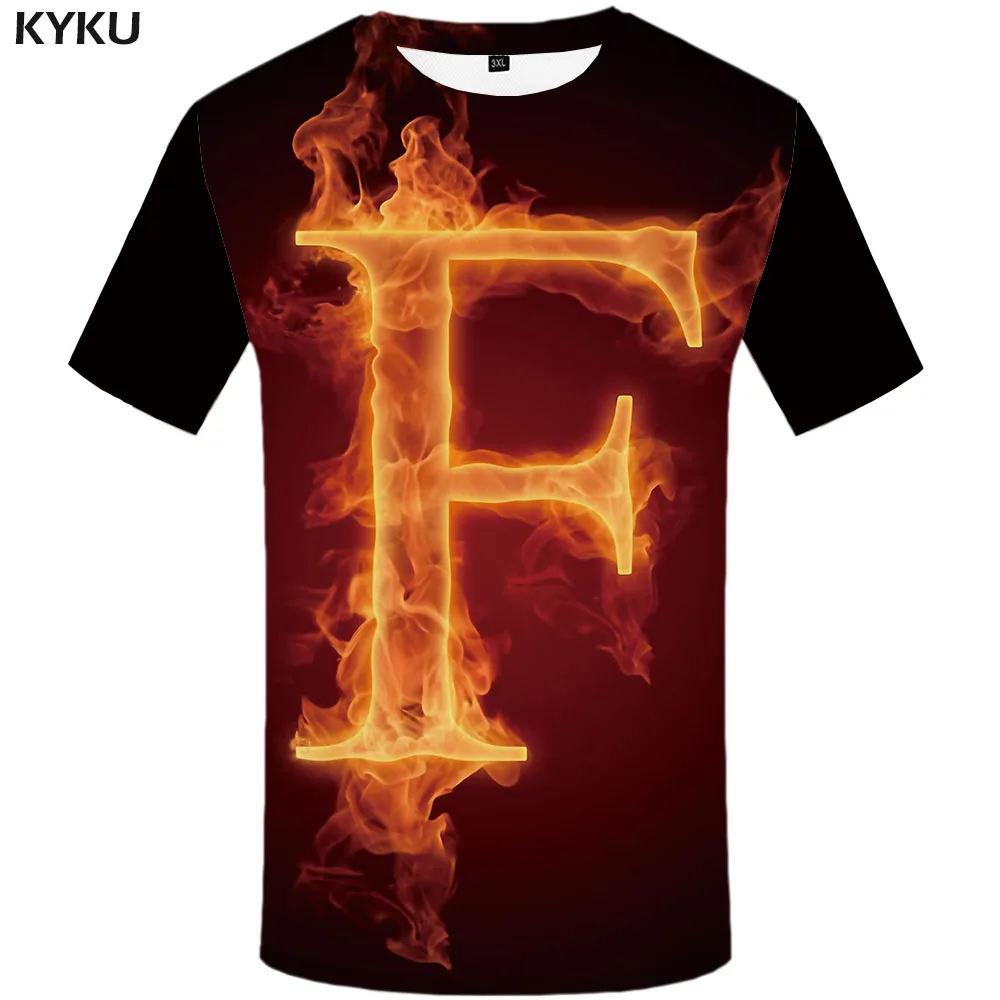 KYKU Flame футболка мужская с буквенным принтом черная 3d Пламя рубашка готические