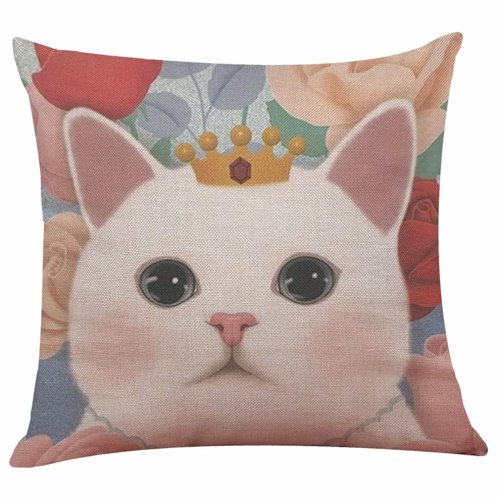 3D cartoon cats pillowcases Polyester and linen Single sided printing