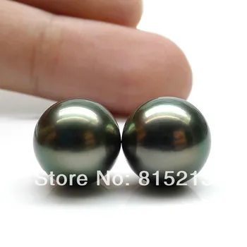 

wb00405 TOP LUSTER!AAA 10.5-10.9MM BLACK TAHITIAN GENUINE PEARL EARRINGS