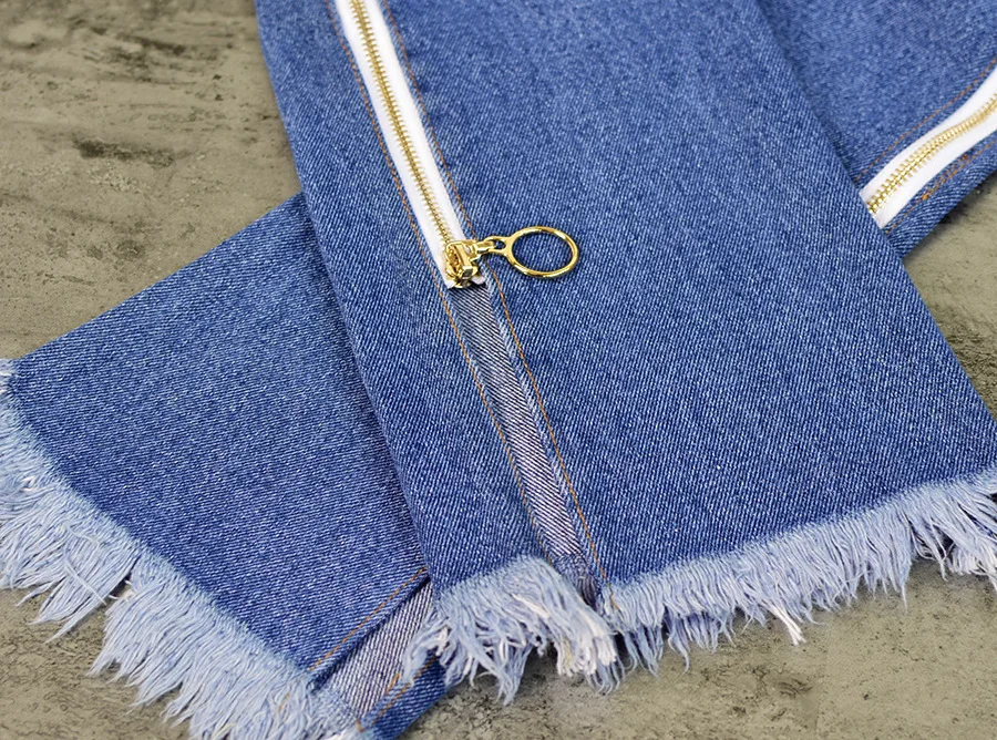 Europe and the United States women's high waist loose straight jeans nine pants bilateral zipper adjustment tassel tassels up to people section (19)