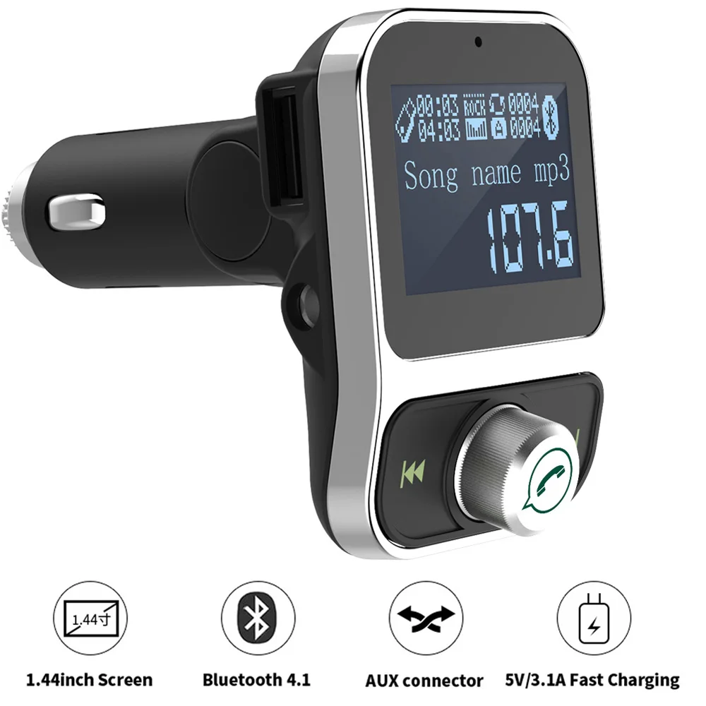 

Bluetooth V4.1 FM Transmitter Modulator 1.44" Screen AUX Bluetooth Handsfree Car Kit MP3 Player Support TF Card U-disk FLAC APE