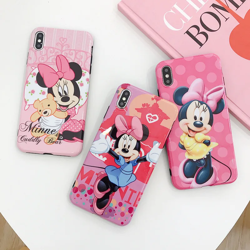 

Half pack cartoon boy Mickey phone case for iphone xs x xr xsmax 8 7 6 6s plus cuddly pink Minnie Mouse glossy soft cover coque