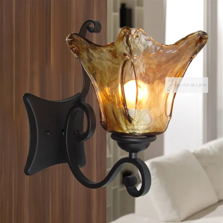 Noble dark brown glass wall lamp bedroom bedside lamp bathroom wall