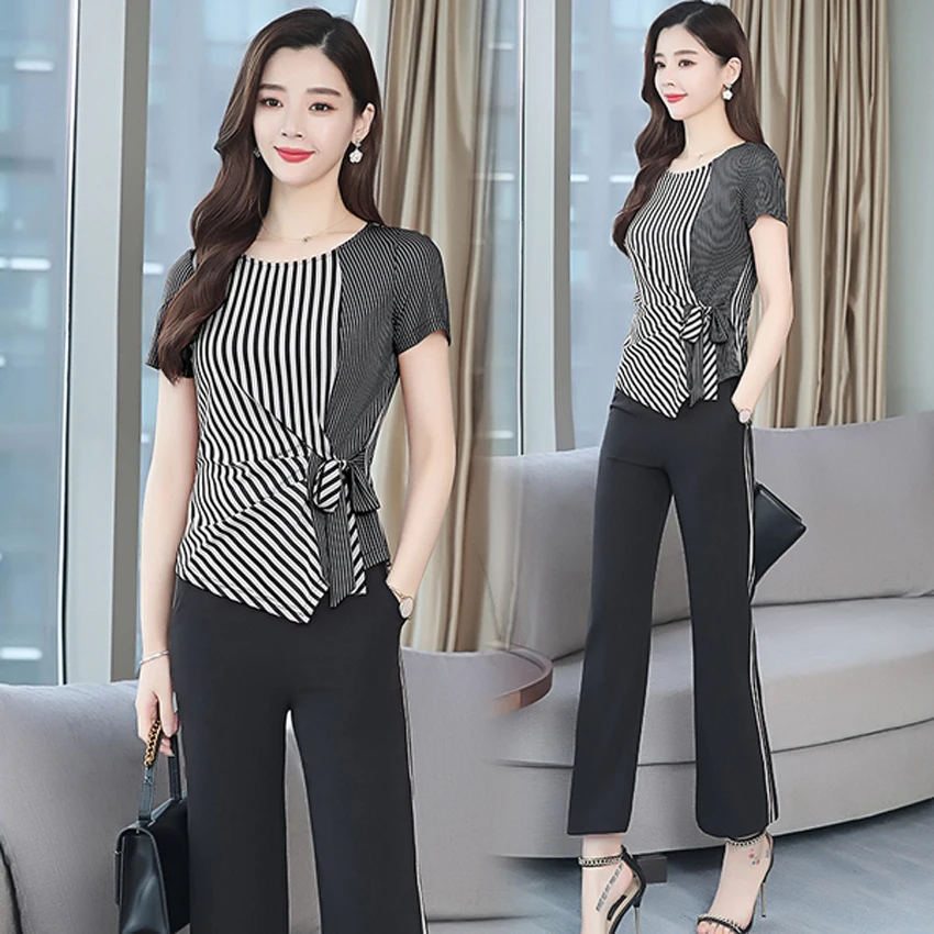 

2PCS Suit Female Trouser with Stripes 2019 New Summer Fashion Women's Sets Two Piece Set Outfit Tracksuit Sportswear Co-ord