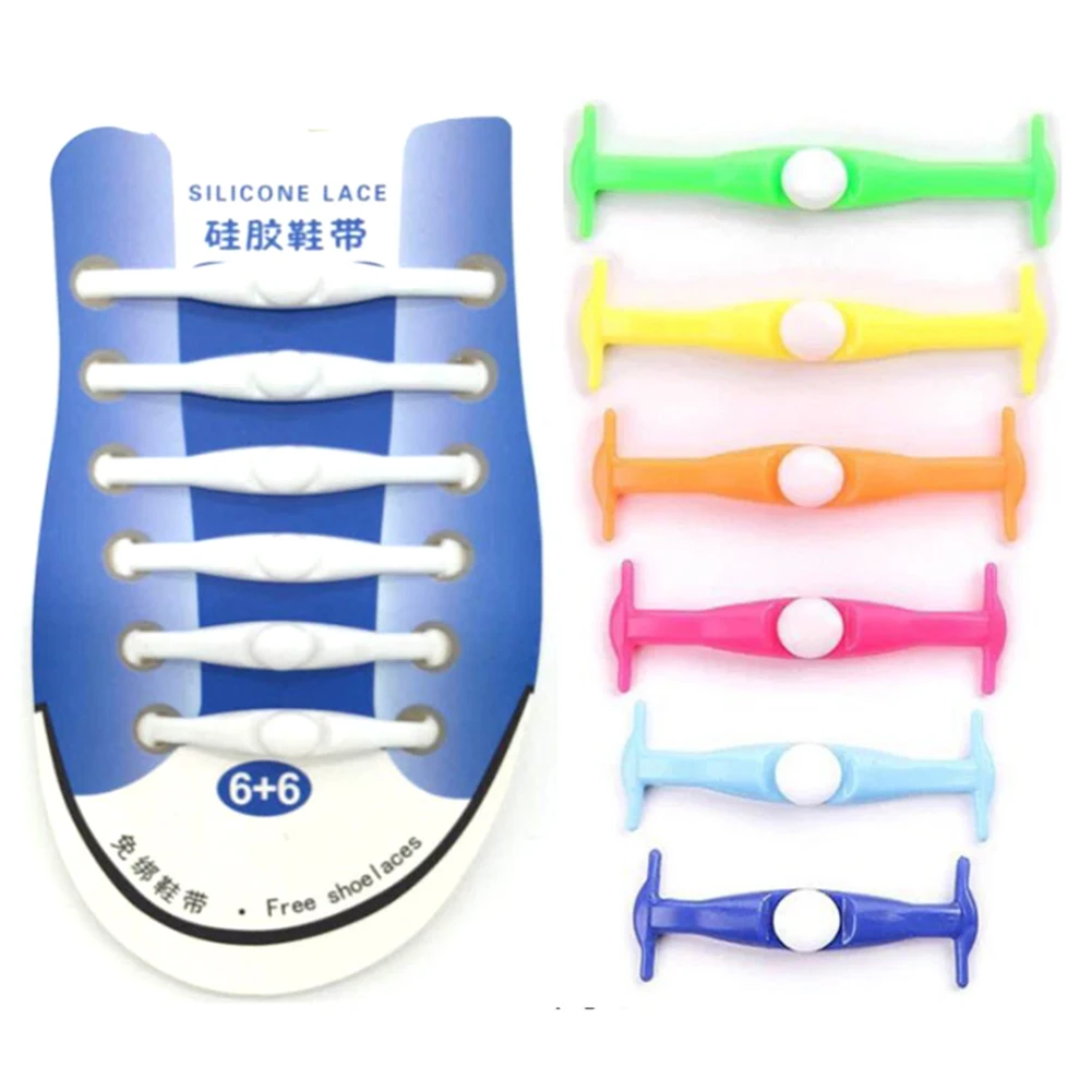 

12Pcs/set Cool Elastic Silicone Easy No Tie Shoelaces Shoe Lace Set For Adults Kids lacets elastique chaussure Lasy Shoe Laces T