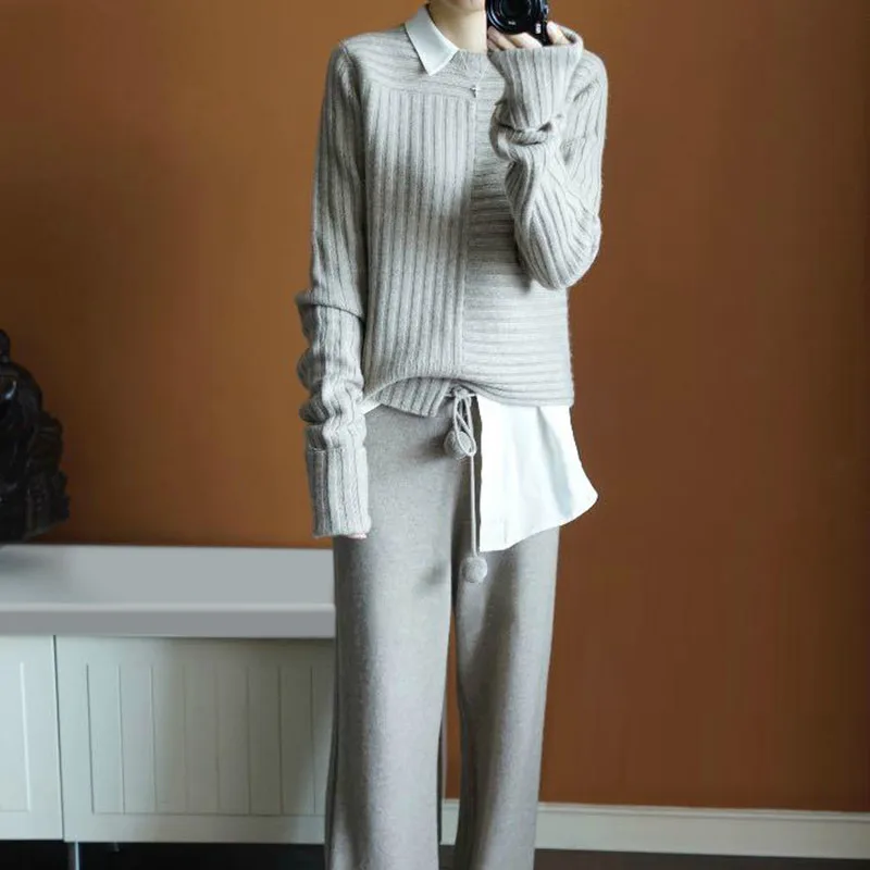 Зимний высококачественный плотный свободный женский свитер с круглым вырезом, однотонный кашемировый свитер, пуловер, женская короткая Асимметричная рубашка