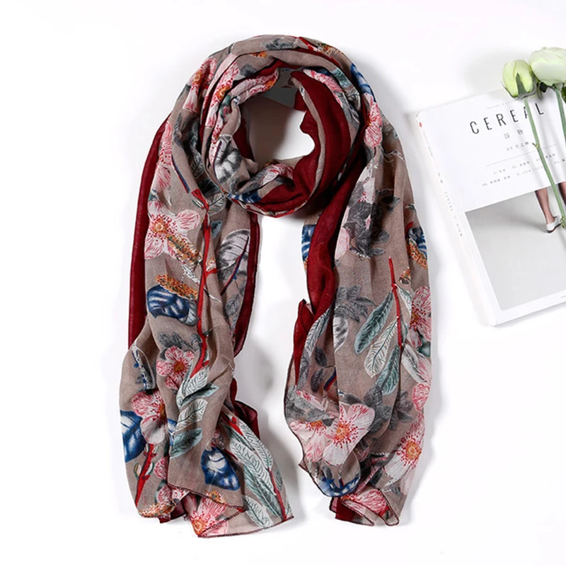 

MANYUE-CO Woman Cotton Scarf Shawl Spring Summer Linen Floral Printed Scarves Large Sunscreen Hijab Travel Beach Wraps Femme