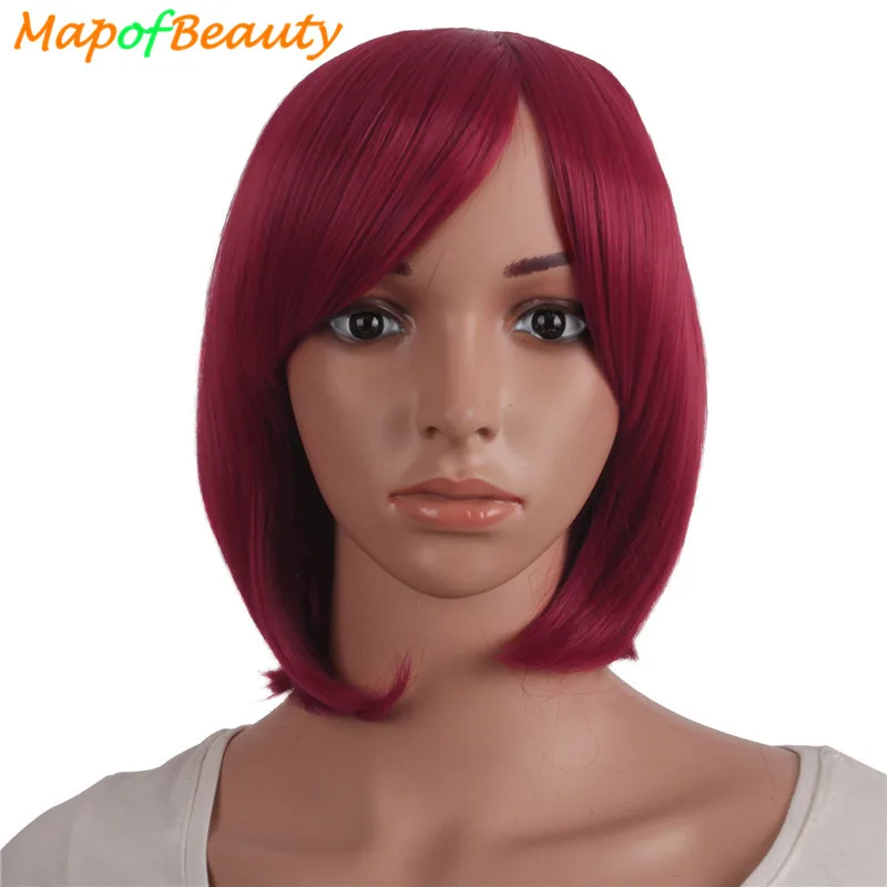 MapofBeauty прямой парик Боб с челкой короткие парики для женщин синий фиолетовый