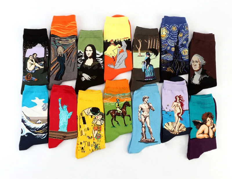 Women Men Unisex Art Painting Men's Casual Cotton Crew Socks Winter Autumn Breathable Medium Long Ankle Sock Hosiery