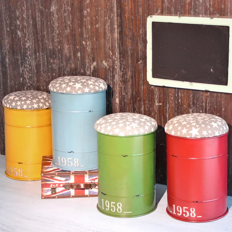 Real Leather Storage Ottoman Promotion-Shop For Promotional Real American country to do the old retro style decorative metal stool Industrial stool storage stool changing his shoes ornaments ba - Real Leather Storage Ottoman Promotion-Shop For Promotional Real