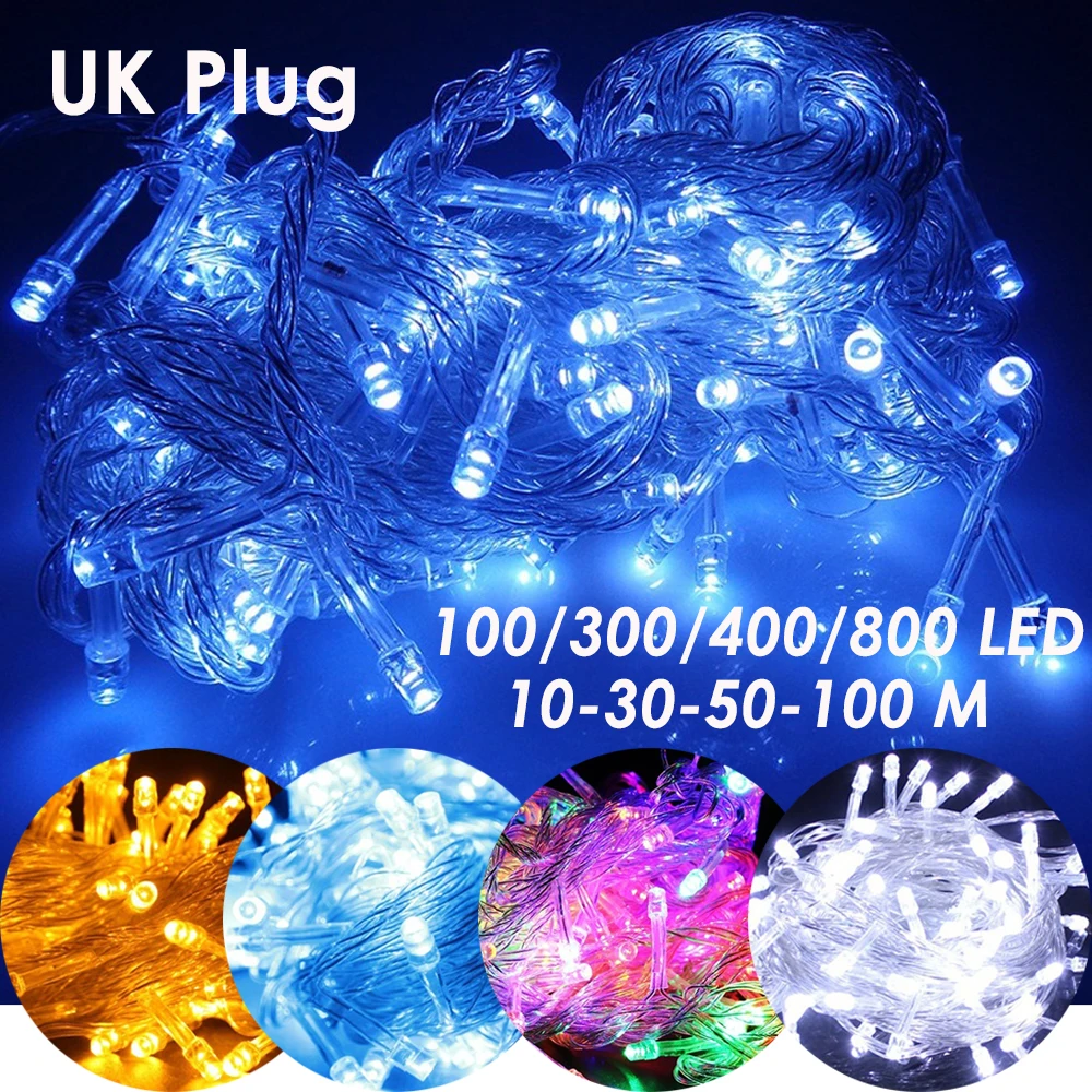 

UK Plug 10-100M Multicolor Outdoor LED String Lights Christmas Tree Fairy Lamps Party LED Decor Light 220V