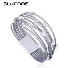 Blucome модный браслет Многослойные Бусины в форме сердца кожа разноцветный металлический браслет для женщин девочек вечерние аксессуары для рук подарки