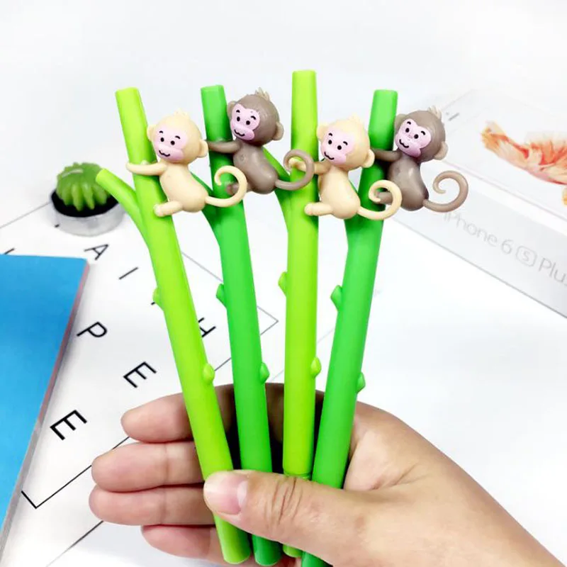 

4 Pcs/set Cute Korean Stationery Animal Monkey Trees Gel Pens 0.5mm Black Ink Signature Pens School Office Supply Gifts