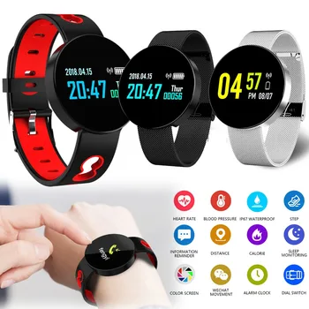 

Heart Rate Blood Pressure Tracker Sports Pedometer Bracelet Remote Control Bluetooth Smart Watch For Smartphones Android iOS