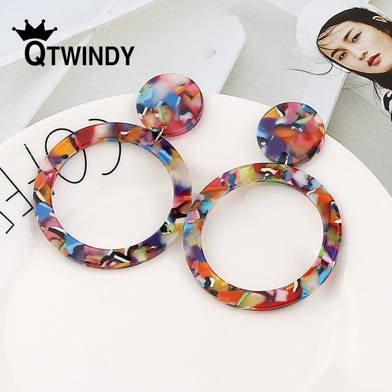 

Korean Eaeeings Acid Acrylic Resin Earrings Dangle Geometric Oval Earrings for Women Long Pendant Earrings Fashion Jewelry Gift