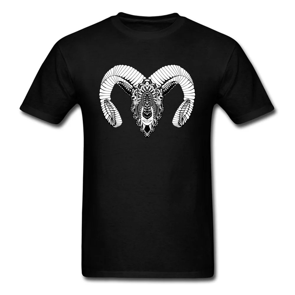 Aries with horns Simple Style Summer/Fall 100% Cotton Round Collar Men's Tops Shirts Design Tshirts Funky Short Sleeve T-shirts Aries with horns black