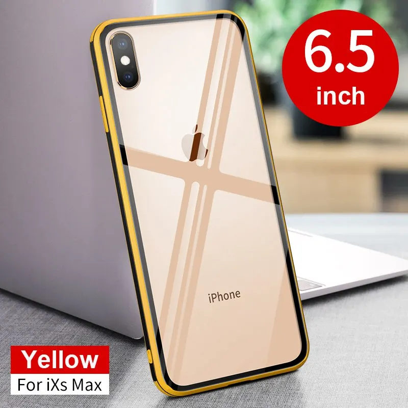 Модный чехол для iPhone 7 8 Plus X XS Max, мягкий силиконовый бампер, закаленное стекло, задняя крышка для iPhone 6 6s Plus XR, чехол - Цвет: Yellow