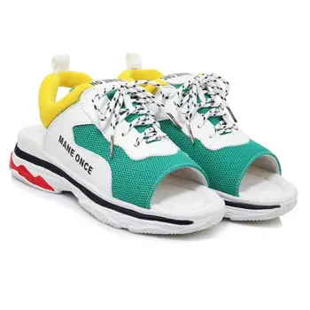 

Punk Sneakers Women Breathable Mesh Lace Up Back Strap Roman Gladiator Sandals Wedges Platform Summer Party Shoes