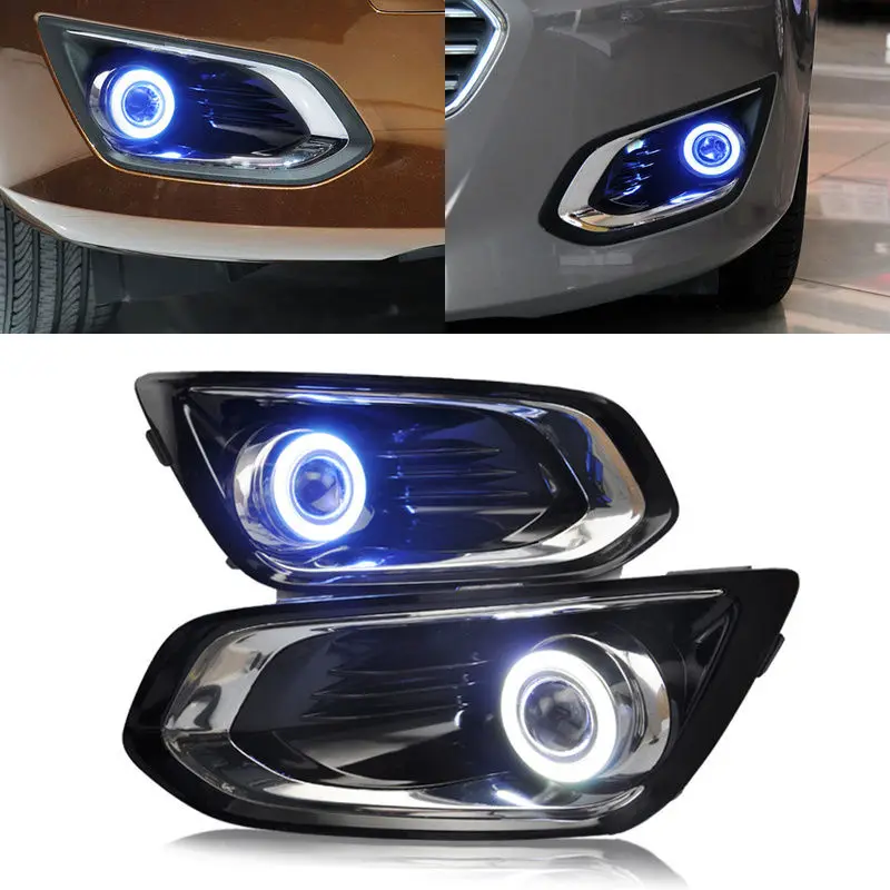 

For Ford Escort 2013-16 A Set Front Fog Lamp LensNO BULB+ Grille + Angel Eyes