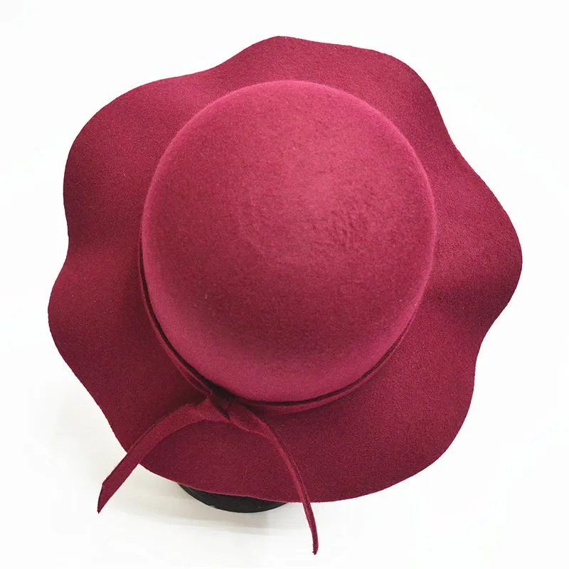 Ретро Осень Зима котелок шляпы для женщин девушек мягкие винтажные шерстяные войлочные шляпы-федоры шляпа твердые дамы флоппи Cloche широкими полями купол кепки