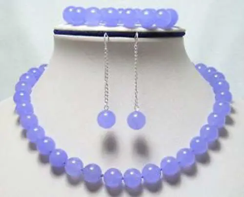 

FREE shipping>>>>>>10mm beads purple jade earrings bracelet necklace set