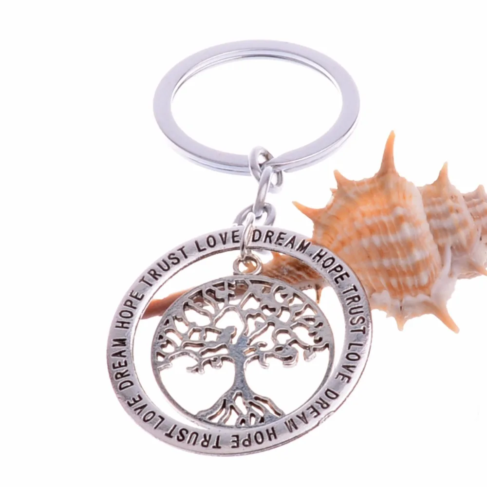 

Bespmosp 12PC/Lot Trust Love Dream Hope Tree Of Life Keychain Charm Hollow Keyring Family Love Jewelry Gifts Women Men Friends