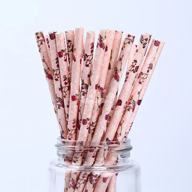 

Free Shipping 500pcs Biodegradable Vintage Retro Floral Drinking Paper Straws for Valentine'S Day Birthday Party Decration.
