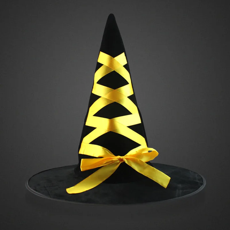 Halloween Witch Hat Woman Party Dresses Velvet Witch Hat Ribbon Bows Caps